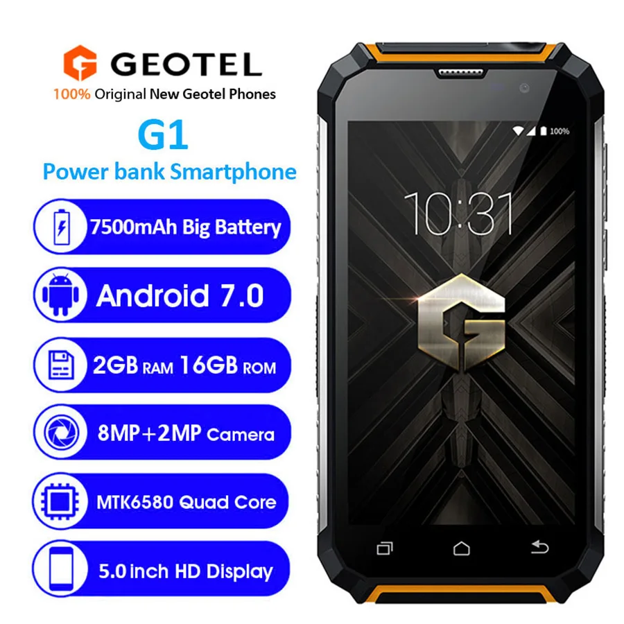 Оригинальный Geotel G1 3g WCDMA мобильный телефон 7500 мАч MT6580A 2 Гб ОЗУ 16 ПЗУ Android 7 0