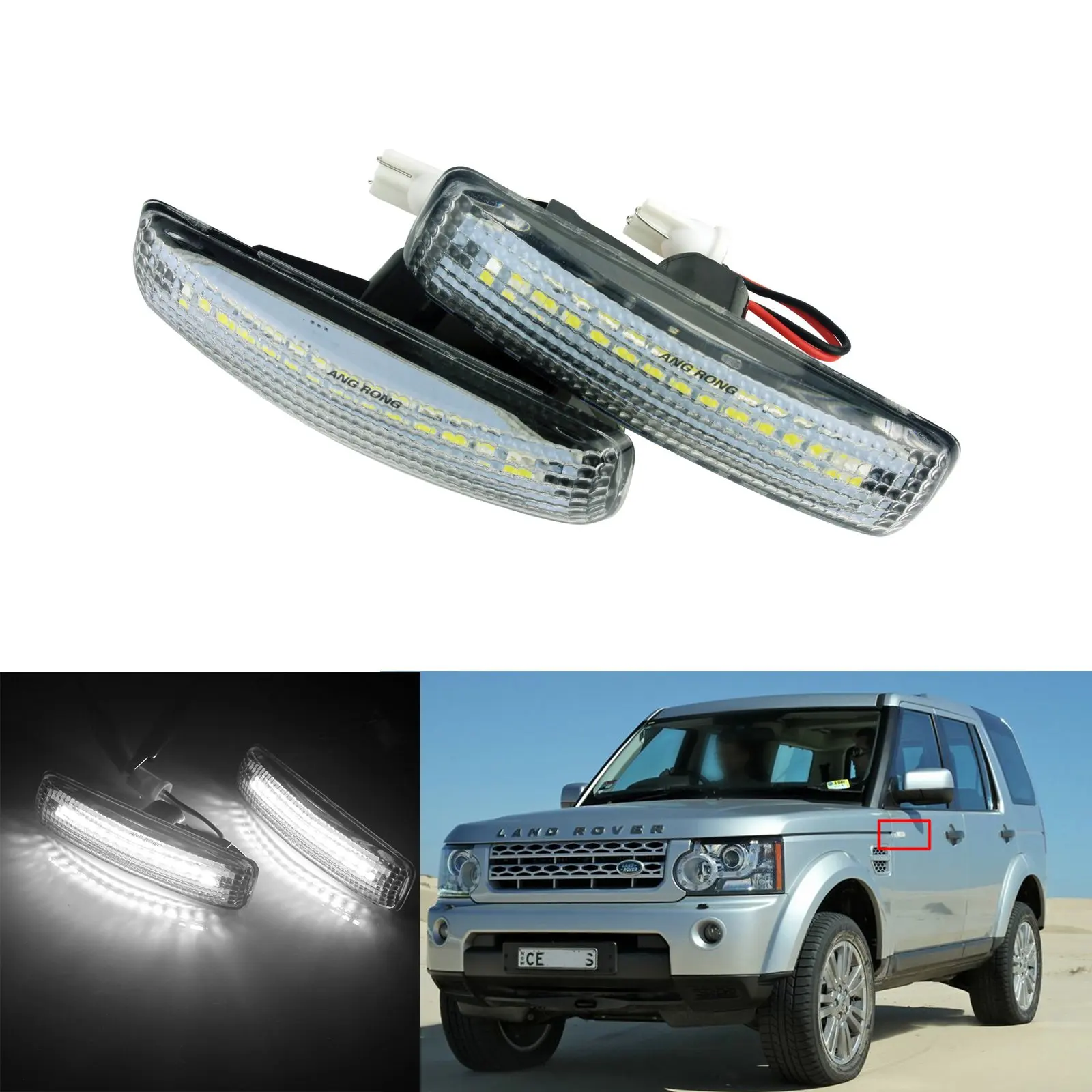 ANGRONG 2x белый светодиодный светильник повторитель для Land Rover Discovery 3 & 4 04