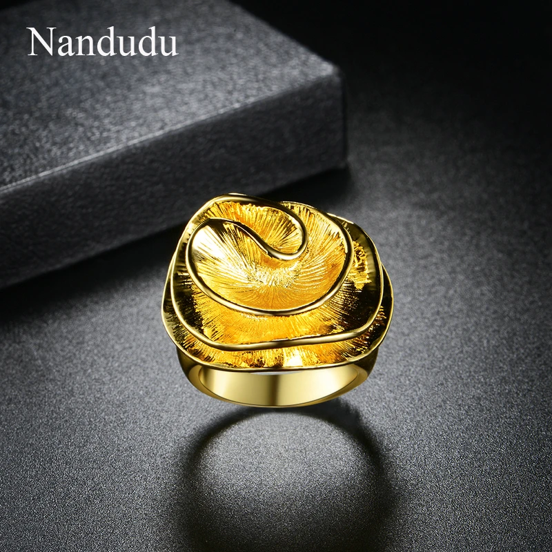Nandudu желтое золото Цвет Медь Цветок Кольца для женщин девушка Леди Мода ювелирные