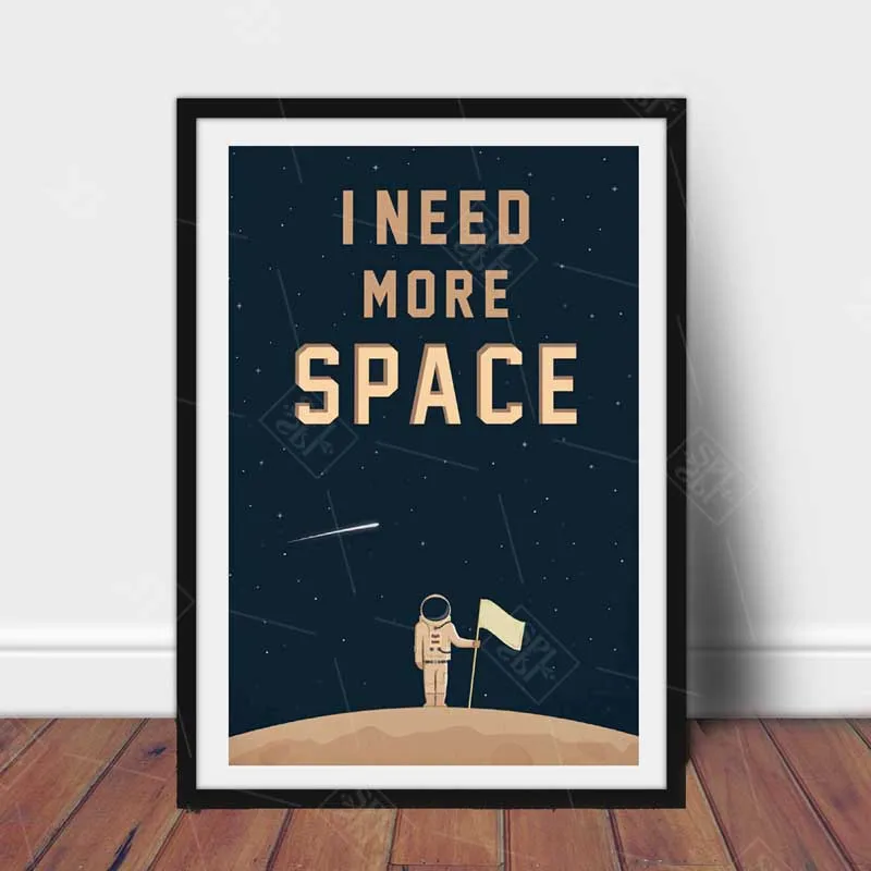 I Need More Space Science Cartoon A4 Art Canvas Painting Outer Planets Posters and Prints Kids Room Decor Wall Picture | Дом и сад