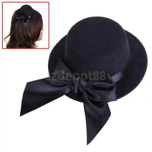 Женская мини шляпа Вуалетка Burlesque Millinery головной убор с бантом черный|mini top hat
