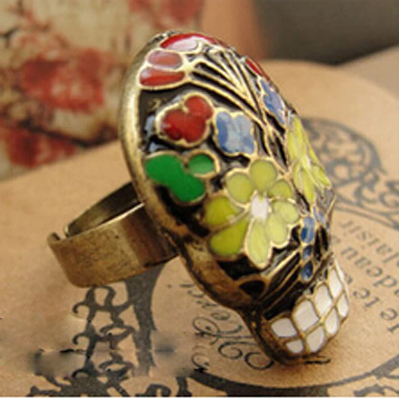 Женские винтажные кольца в стиле панк регулируемые из сплава ретро с цветами и