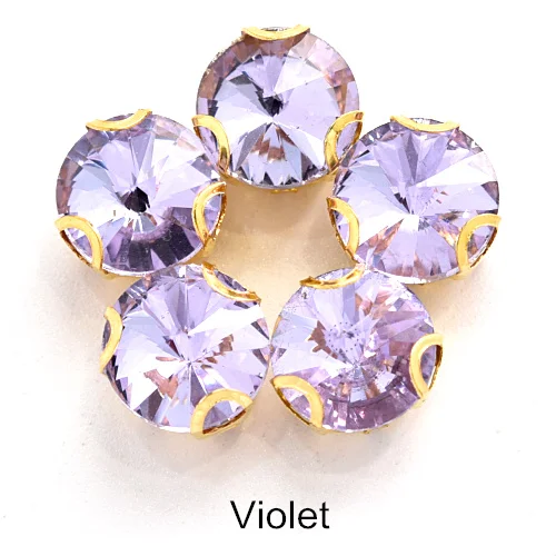 Violet Круглый Rivoli, украшенные разноцветными кристаллами Стекло пришить стразы с D коготь с украшением в виде кристаллов круглый пришить коготь стразы для свадебное платье B3746 - Цвет: Violet