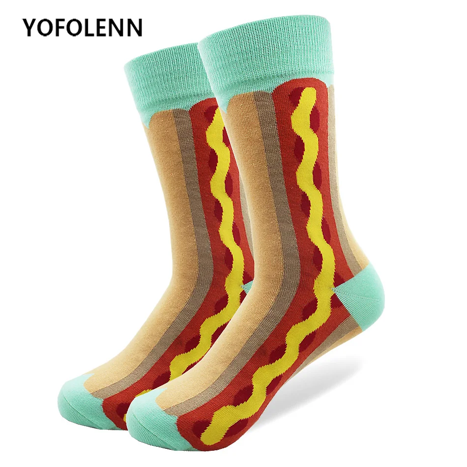 

6 Patterns Men's Long Colorful Socks Combed Cotton High Quality Happy Funny Crazy Socks with Watermelon Tree Corn Crew Casual