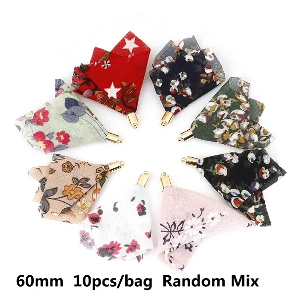 Mix Color Новинка, 10 шт./лот, модный дизайн, 60 мм, шифон, ткань, шарм, цветок, кисточка, для DIY, серьги, ожерелье, сумочка с брелоком, изготовление ювелирных изделий - Цвет: Mix Color