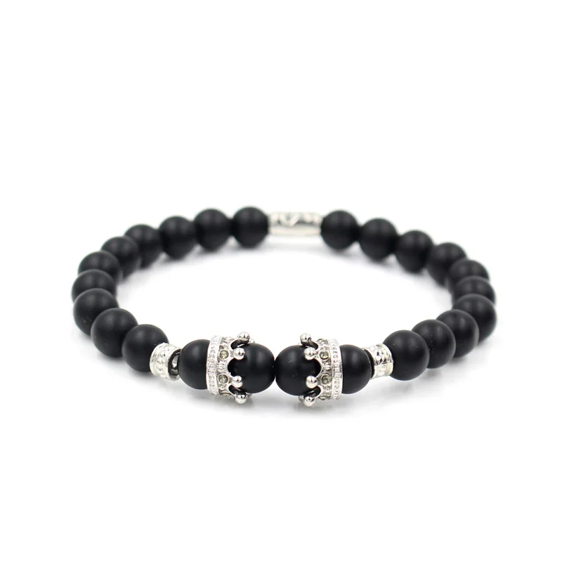 RB2794S Винтажный браслет с шармом с короной Pulseiras Masculinas натуральный мраморный камень шарик эластичный браслет Для Йоги Женский Pulseras мужской браслет - Окраска металла: RB2794S