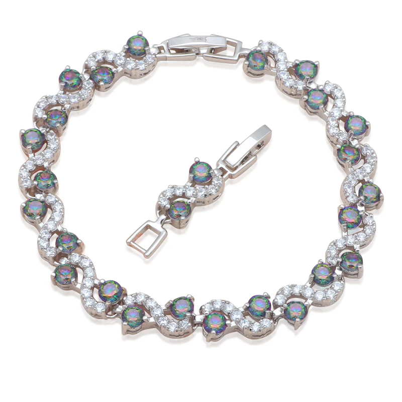 

ROLKILASON Delicate wave design Round Multicolor Zircon Silver Bracelets Crystal Health Nickel Lead Free Fashion jewelry TB873