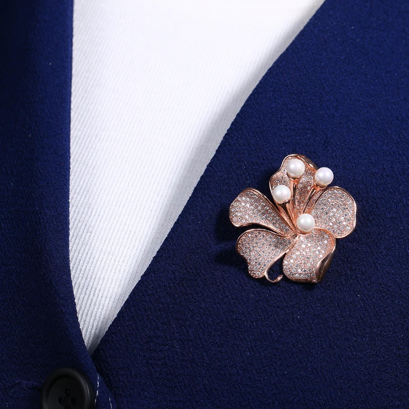 Женская брошь ручной работы из белого золота/розового золота с фианитами|brooches for
