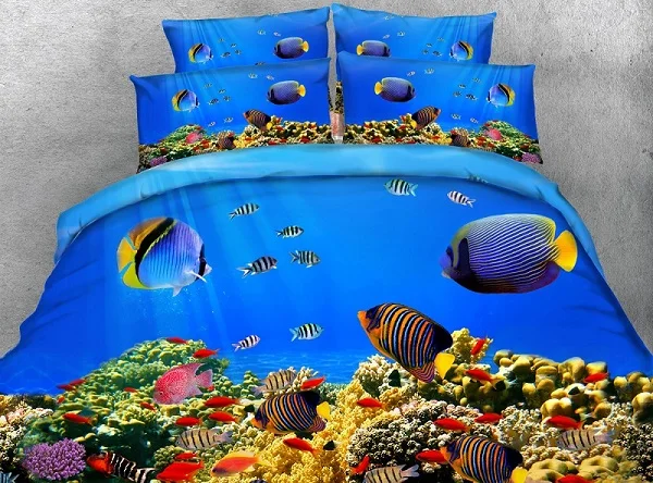 

3D Sea Fish Ocean Comforter set Bedding sets quilt duvet cover bed sheets bedspreads linens California King Queen size twin 5PCS