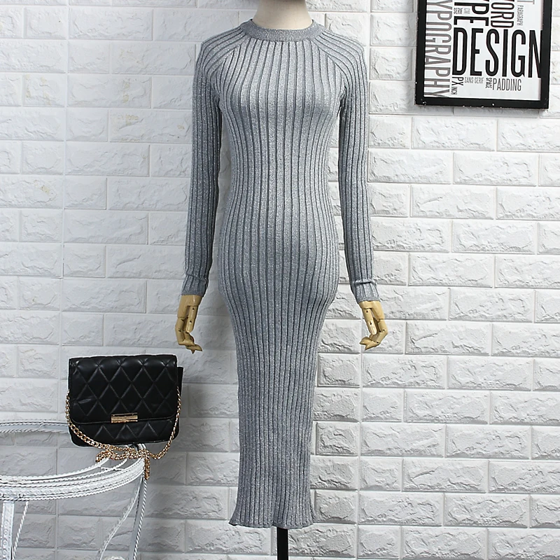 Женское трикотажное облегающее платье Alphalmoda блестящее до середины икры с