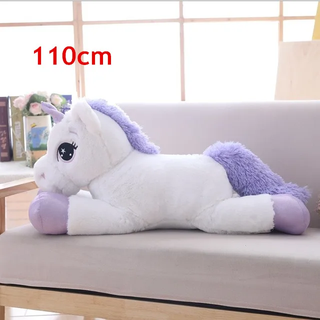 110cm white purple 40-110 см чучело Детские Куклы Kawaii мультяшный Радужный Единорог плюшевые игрушки для детей подарок на день рождения - Цвет: 110cm white purple