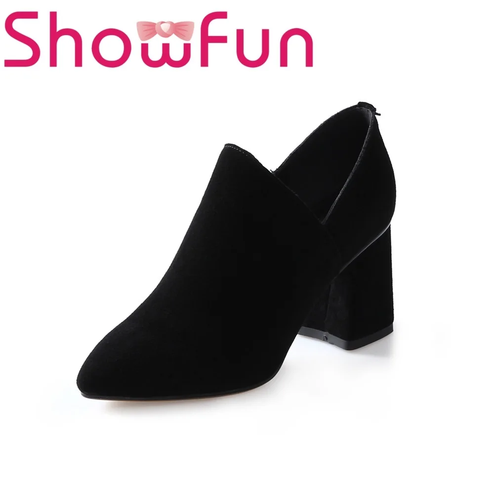 Showfun натуральная кожа женская обувь платье в сдержанном стиле замшевые с острым