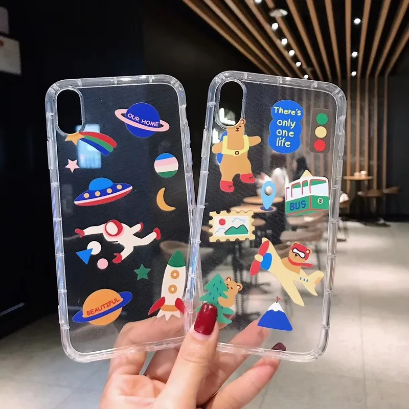 

INS Korea super fire simple smiley face phone case For iphone Xs max Xr Xs X 6 6s 7 8 plus cute bear clear soft TPU Cover