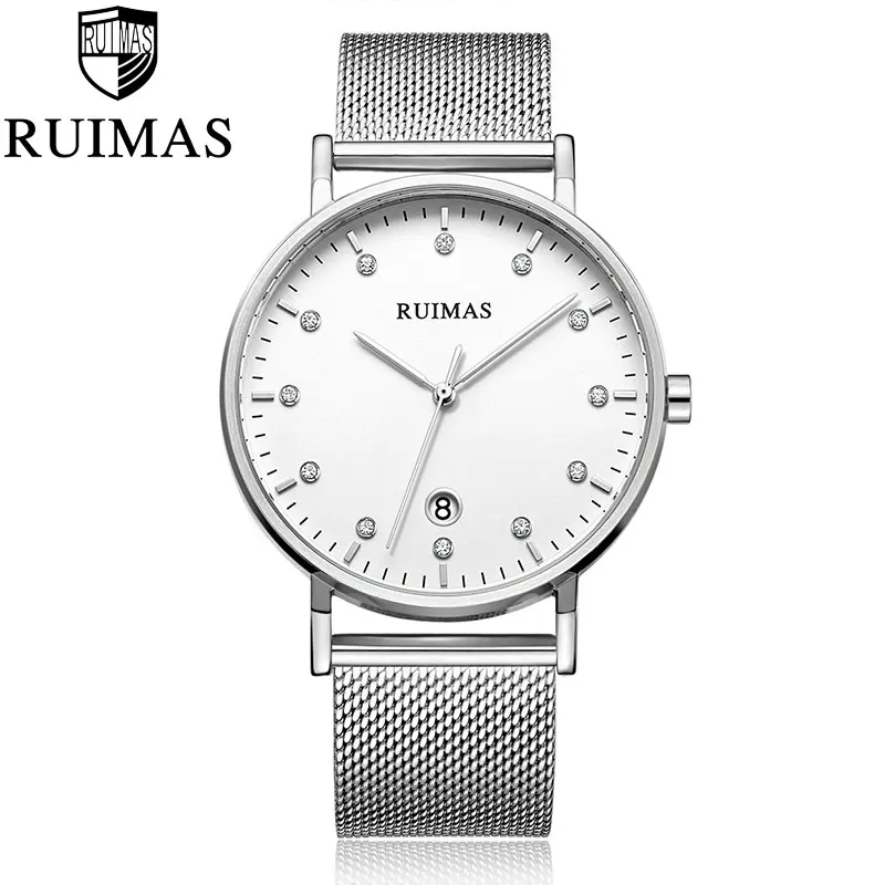 Ruimas Роскошные ультратонкие часы из нержавеющей стали повседневные мужские
