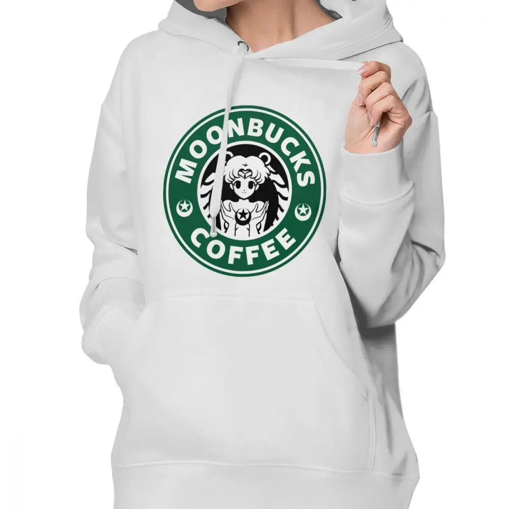 Сейлор свитшот с Луной Moonbucks кофейные Толстовки Простые Белые толстовки женские хлопковые с длинным рукавом Уличная одежда пуловер с капюшоном - Цвет: Белый