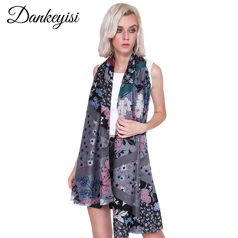 

DANKEYISI Flower Print Long Scarves For Ladies Accessories Luxury Brand Wraps Shawls Headband Women Scarf Foulard 2018