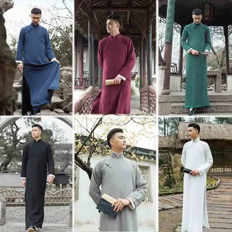 High Quality Cotton Linen Chinese Performance Crosstalk Long Robe Ancient style Talk Show Gown Long Clothing For Oversea Chinese