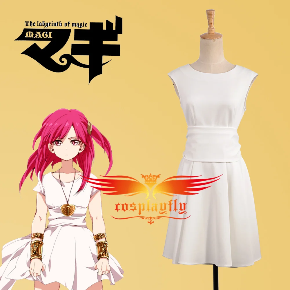 

Magi-The Labyrinth of Magic Morgiana White Dress Adult Women Outfit Cosplay Costume Custom Made Any Size with Wig and Wig Cap