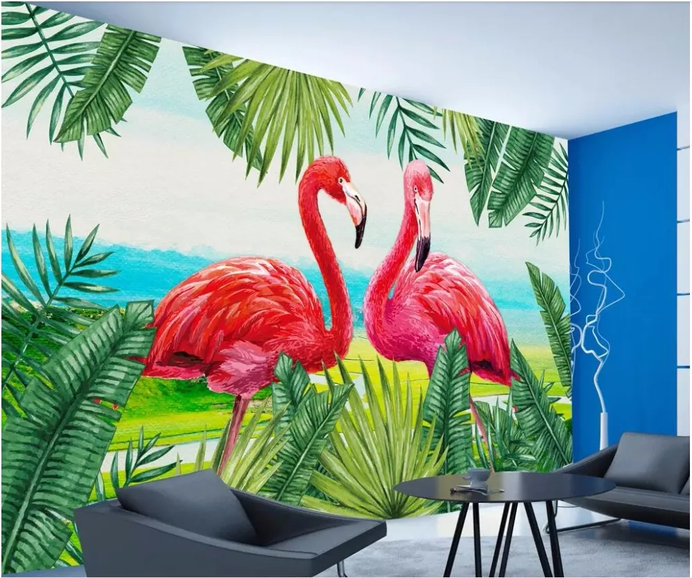 3d обои на заказ фото офис в скандинавском стиле рисованное растение Фламинго