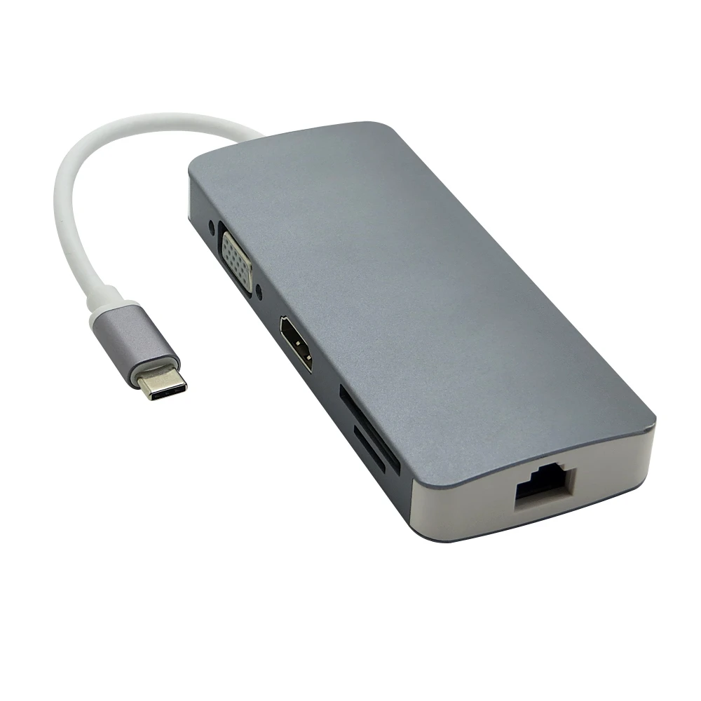 USB 3. 0 Type C хаб 8 в 1 с HDMI 4K VGA RJ45 гигабитный Ethernet адаптер SD/TF кардридер Тип PD зарядный