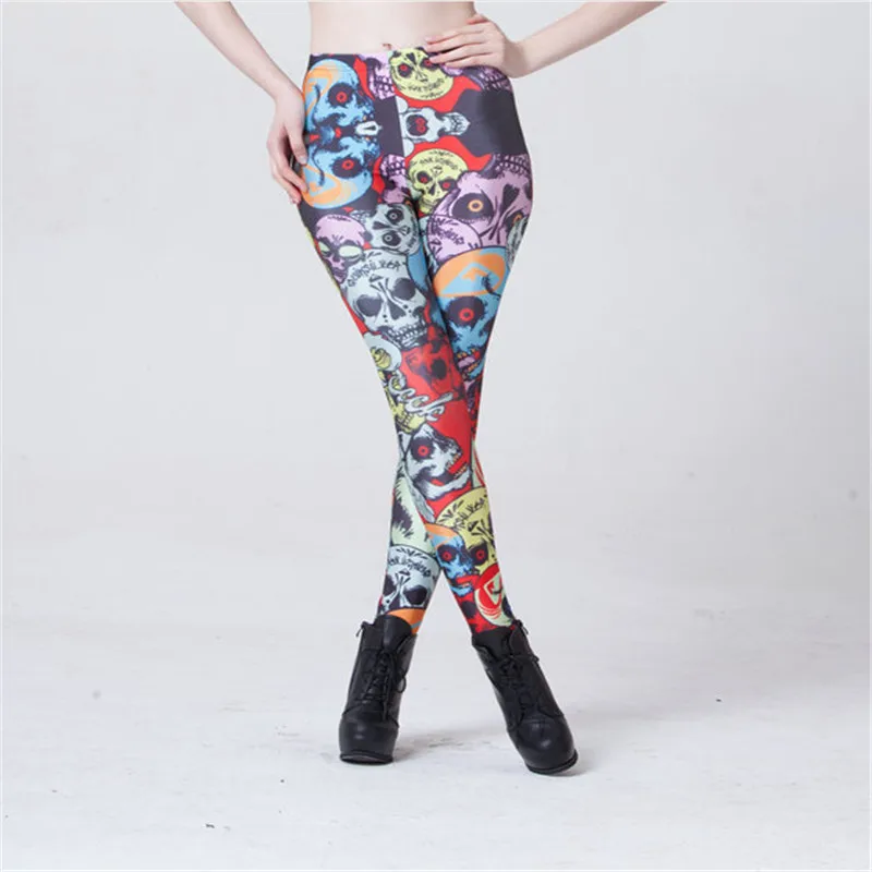 Страшные цветные штаны с принтом черепа новинка Лидер продаж женские облегающие