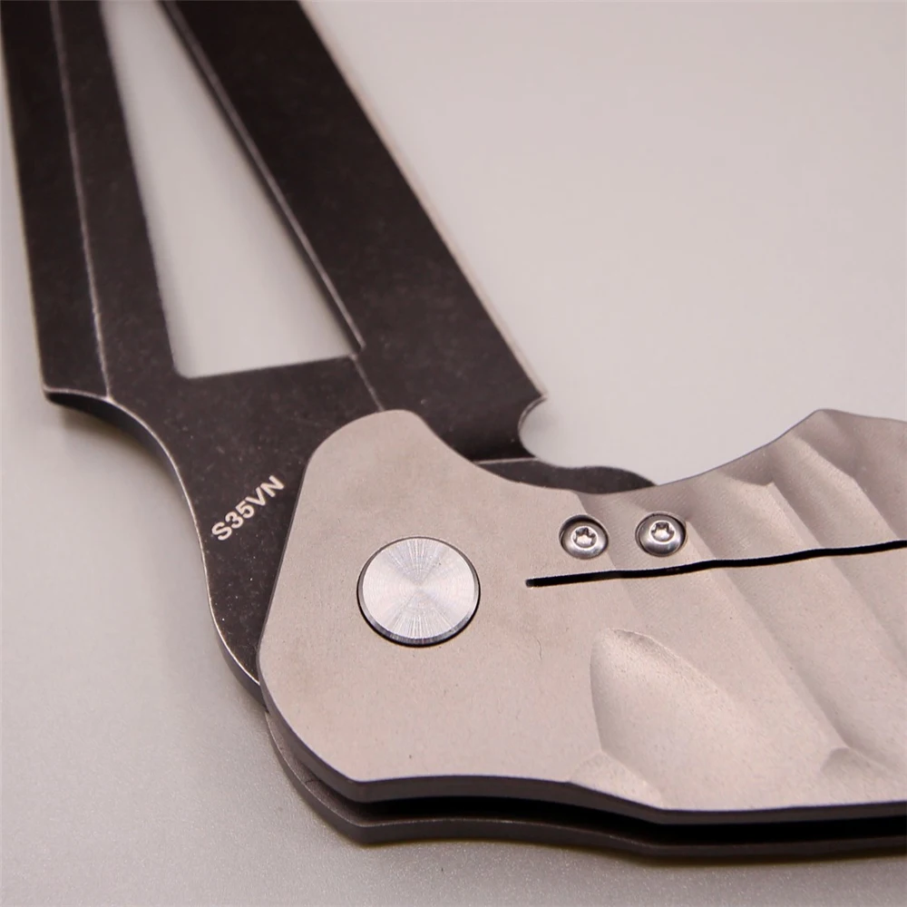 Белый Акула 60 hrc Флип складной большой нож TC4 титановые ножи S35VN stonewash лезвие выживания карманный Открытый Походный нож