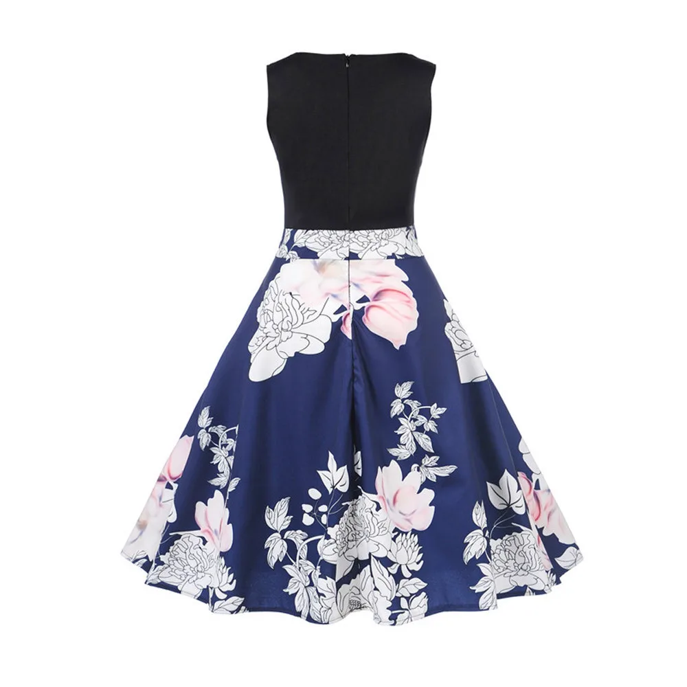 Для женщин Винтаж печати Bodycon без рукавов Повседневное Вечеринка Пром Свинг