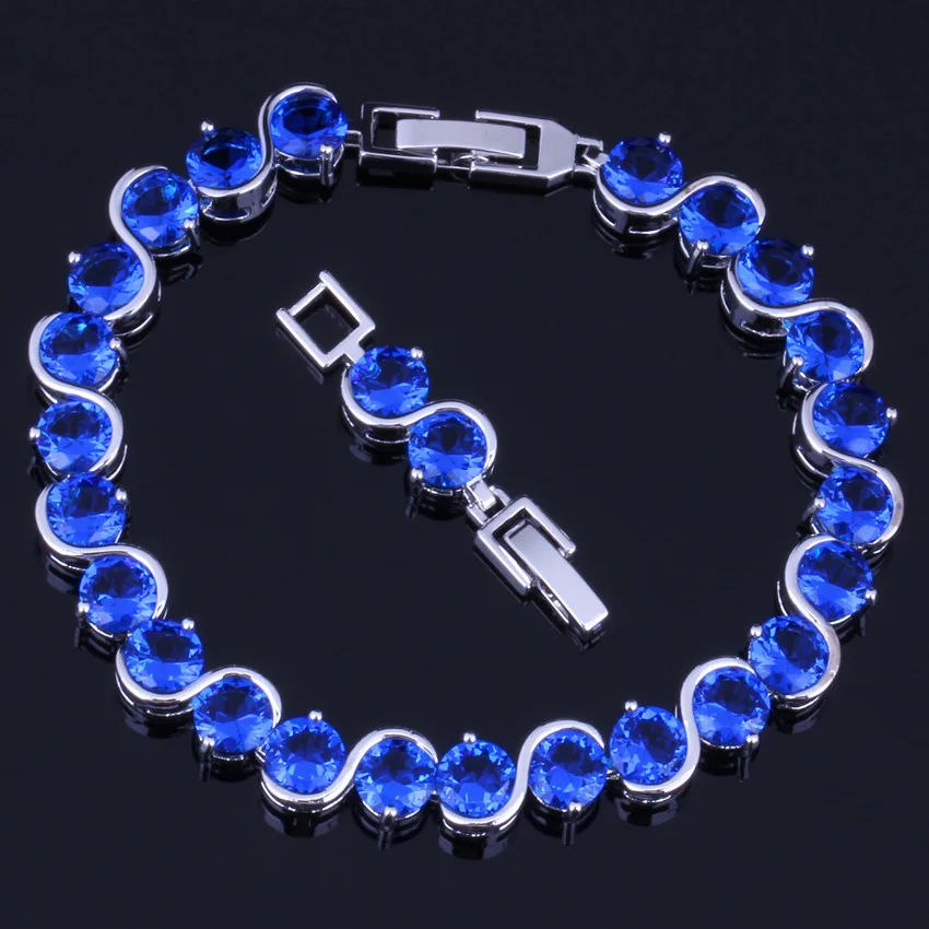 

Captivating Round Blue Cubic Zirconia Silver Plated Link Chain Bracelet 18cm 20cm V0217
