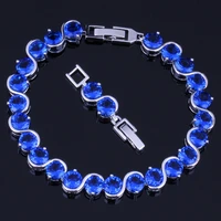 captivating round blue cubic zirconia silver plated link chain bracelet 18cm 20cm v0217