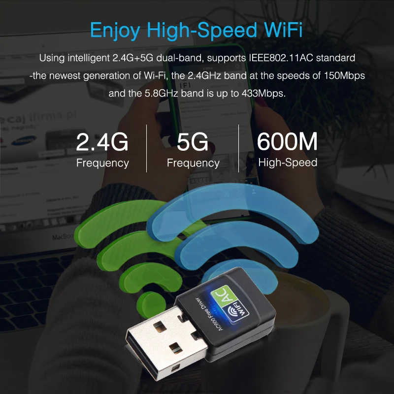 USB WiFi адаптер сетевая карта Ethernet 600 Мбит/с 5 ГГц Wi Fi приемник ПК антенна ключ