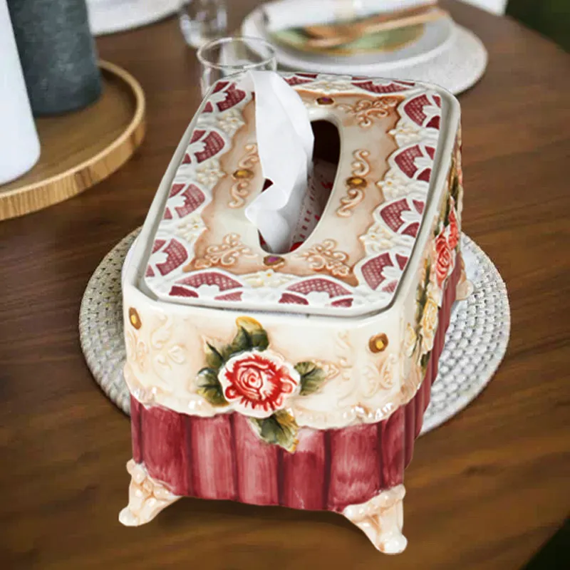 

European Victorian Style Ceramic Tissue Box Large Craft Tray Tray Tea Set Dining Table Home Living Room Decor M1889