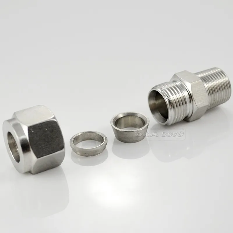 

MEGAIRON 1/2" DN15 14mm Double Ferrule Tube Pipe Fittings Threaded Male Connector Stainless Steel SS 304