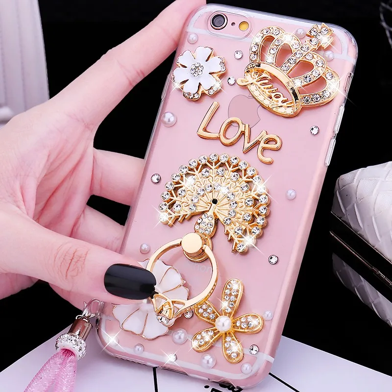 Чехол подставка для телефона iPhone 7 8 6S Plus XS Max XR X Diamond TPU чехол Samsung Galaxy J6 J8 2018 A70 A50 A60 A40