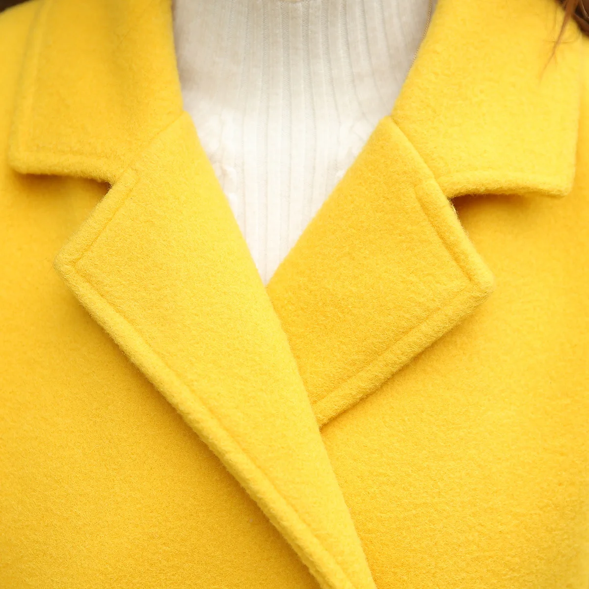 Женское двубортное кашемировое пальто свободное Короткое шерстяное в Корейском