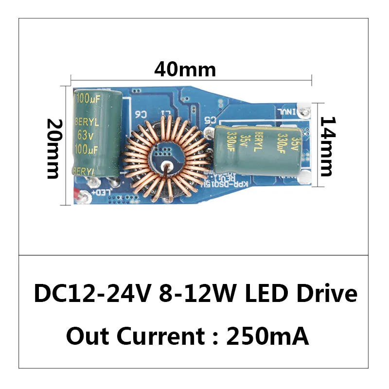 Светодиодный драйвер DC12-24V 3-12 Вт, 300 мА, источник питания, постоянный ток, автоматический контроль напряжения, светодиодный трансформатор - Цвет: 8-12W 250mA