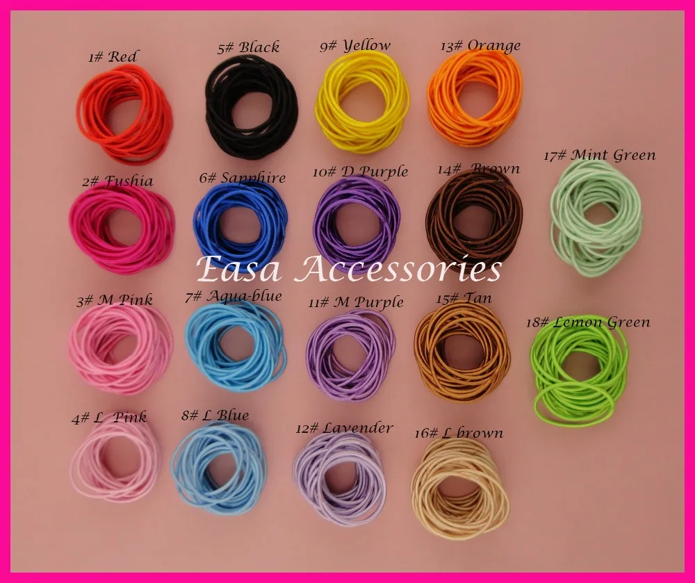 

100PCS 2mm thickness 11.0cm length Assorted Colors Kids Elastic Ponytail Holders hair ties with glue connection,elastic hairband