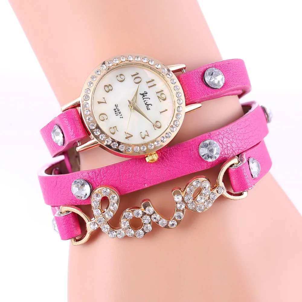 Новые товары LuxuryFashion женские часы со стразами кожаный браслет ремешок