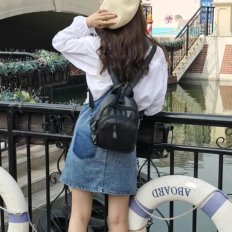 Модный кожаный женский рюкзак женские черные рюкзаки маленькие сумки на молнии