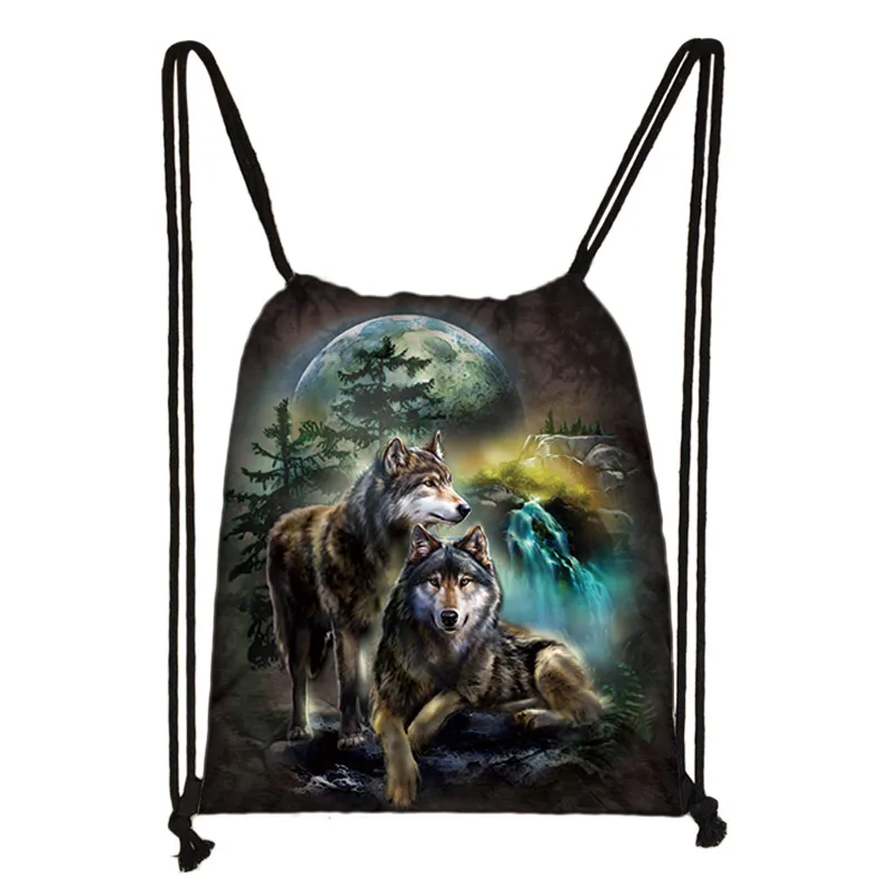 SKD-L06 Крутой Воющий волк печати drawstring сумка для женщин и мужчин сумки для хранения для путешествий softback холщовый рюкзак - Цвет: SKD-L06