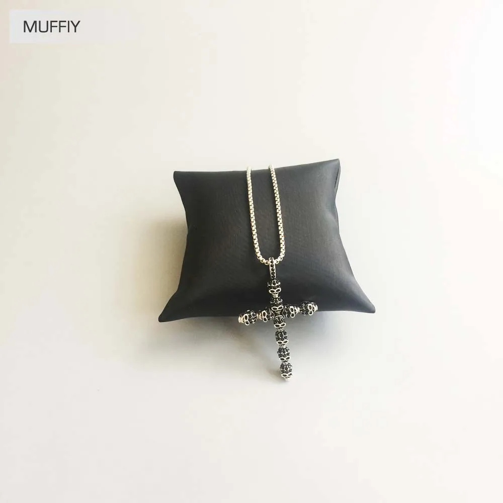 Подвеска в виде креста с черным черепом модные украшения для мужчин и женщин