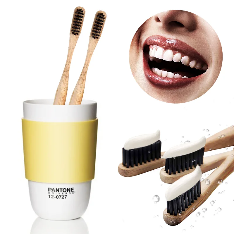 1 шт. натуральная бамбуковая черная плоская зубная щетка для взрослых с щетиной