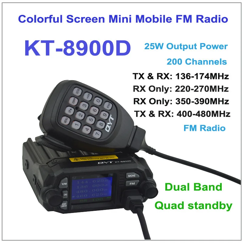 QYT KT-8900D двухдиапазонный TX& RX 136-174 МГц и 400-480 МГц, четырехдиапазонный режим ожидания 25 Вт 200 каналов красочный экран мини мобильное радио fm