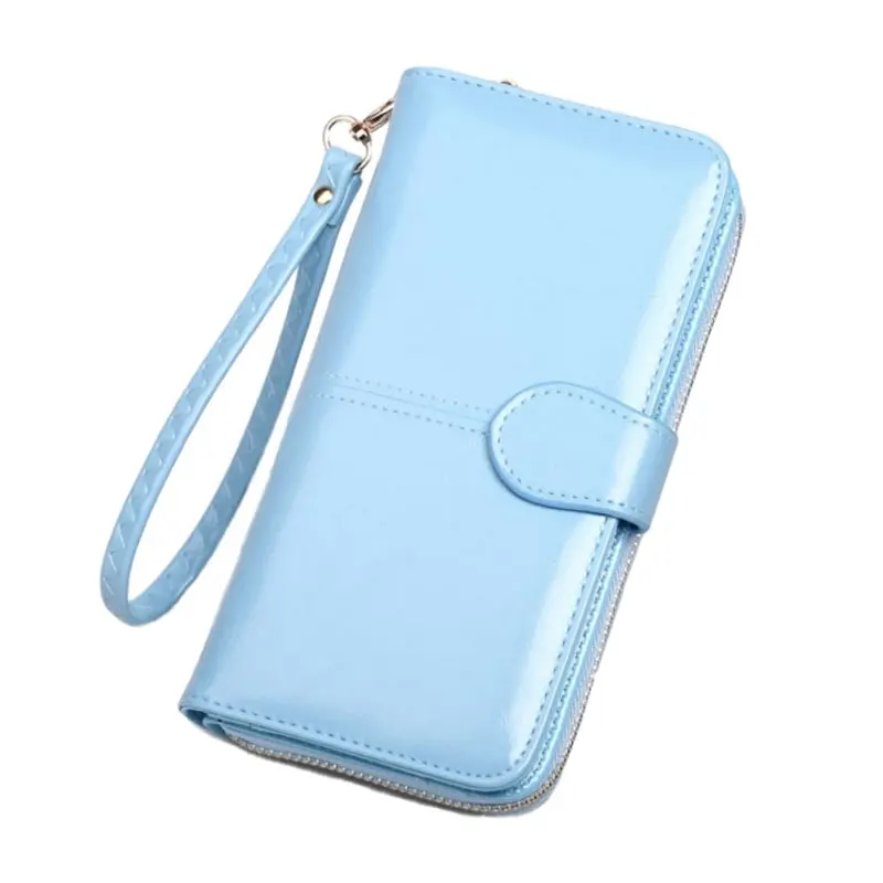 Blue Long Женский кошелек, женский кошелек, женский кожаный кошелек, длинный тройной Кошелек для монет, держатель для карт, денег, клатч, браслет, многофункциональная молния - Цвет: Blue Long