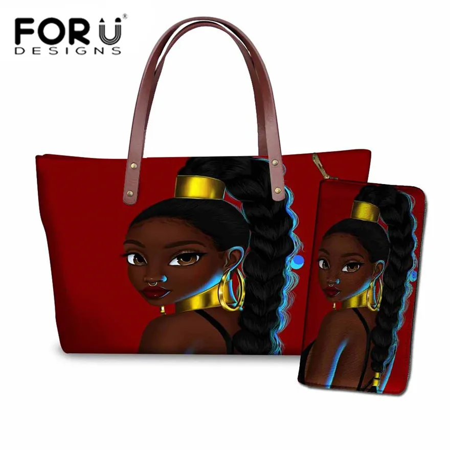 YQ3596ALZ21 FORUDESIGNS бренд класса люкс дизайн Сумки женский, черный арт в африканском стиле, для девочек, 2 предмета в наборе, шт./компл. ручная сумка& кошелек женские сумки с верхней ручкой - Цвет: YQ3596ALZ21