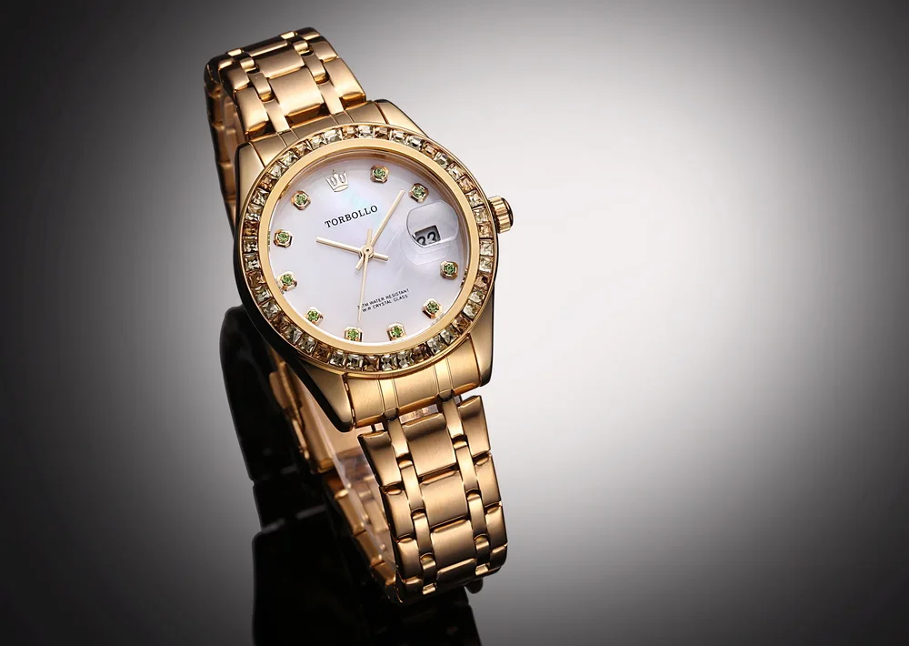 Новые женские часы TORBOLLO Miyota кварцевые с датой и кристаллами керамические белые