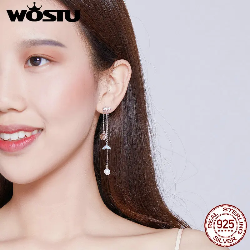 Женские Висячие серьги WOSTU 100% Стерлинговое Серебро 925 пробы с хвостом русалки