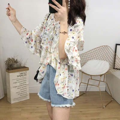 4XL женские рубашки блузки с принтом шифоновый топ офисная блузка длинным рукавом