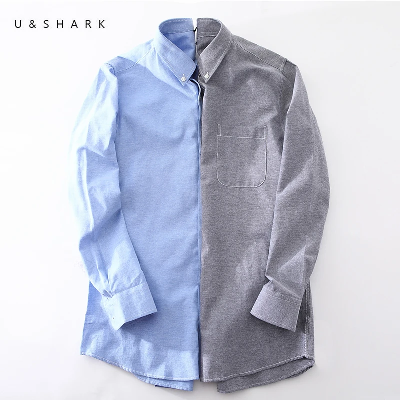 Мужская хлопковая рубашка из ткани Оксфорд U & SHARK повседневная приталенная