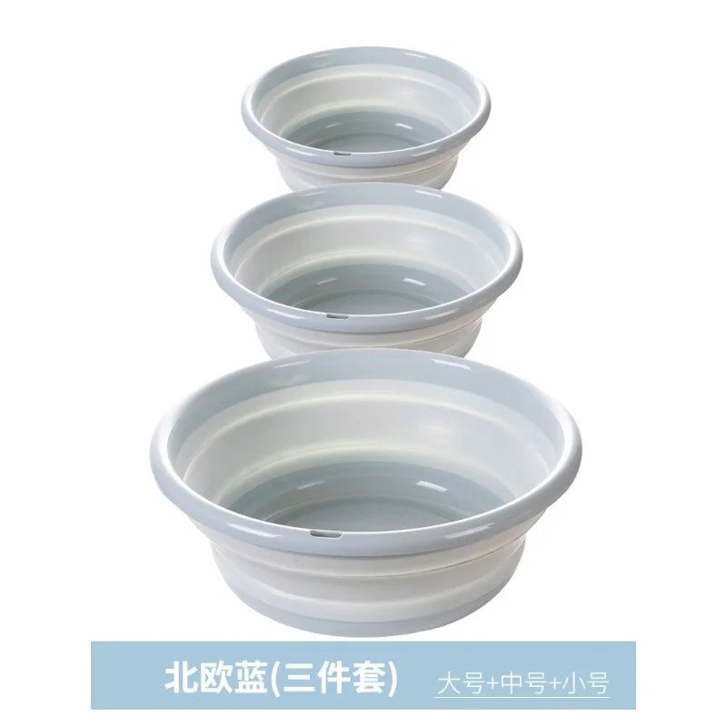 Blue 3pcs S M L 3 шт Открытый складной умывальник складной контейнер ведро Портативный умывальник складной силиконовый умывальник инструменты для очистки на открытом воздухе - Цвет: Blue 3pcs S M L