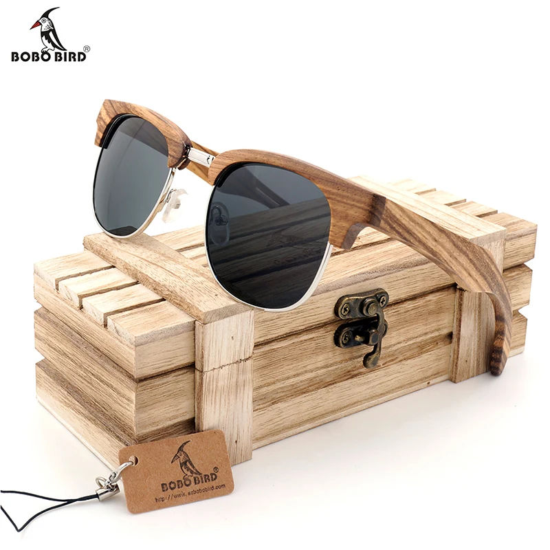 

BOBO BIRD Men's Sunglasses Casual Gray UV400 Poliaried Lens Wooden Glasses For Men Eyewear OEM Support Custom Your Logo